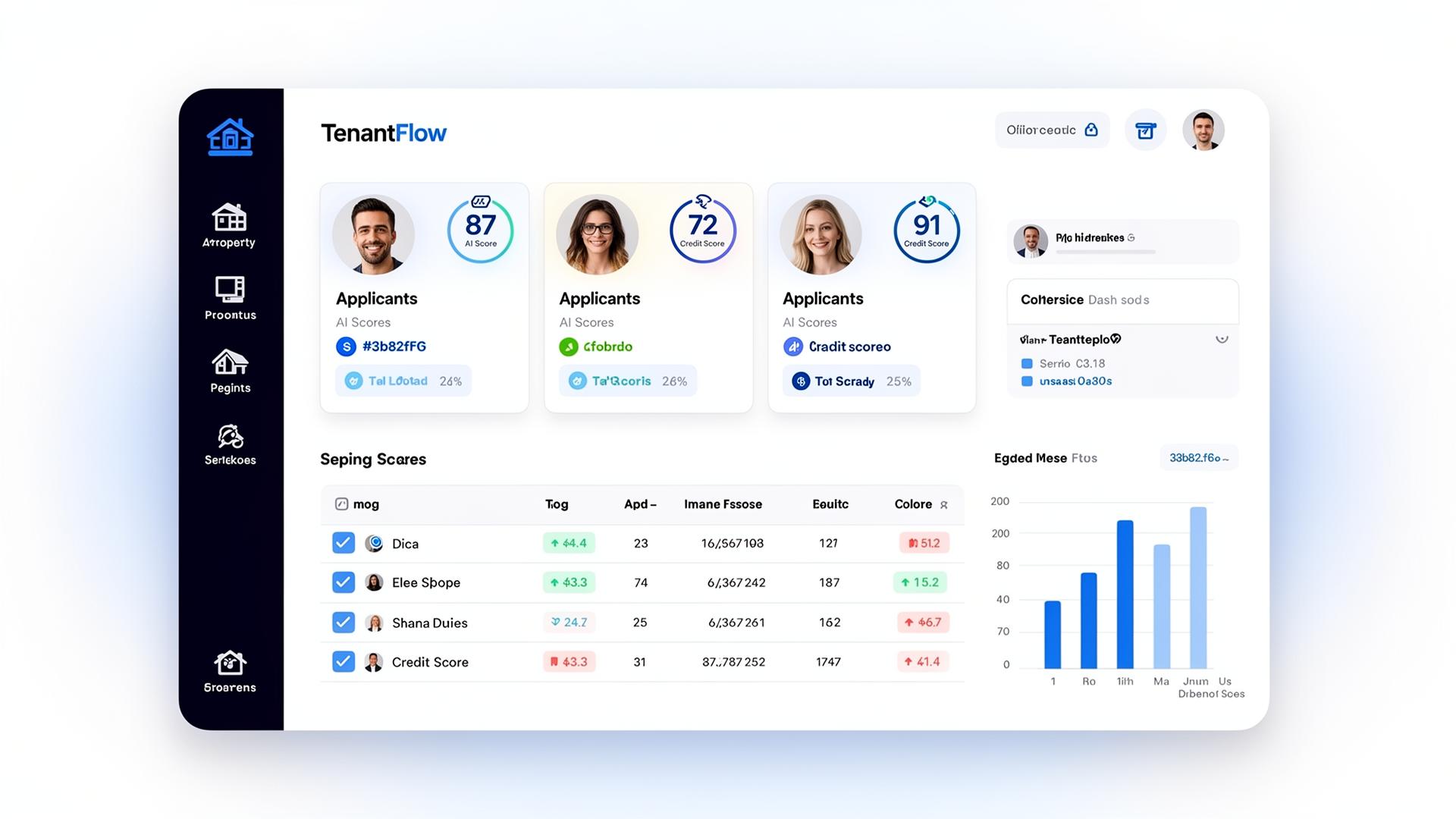 Vetty dashboard showing AI applicant scoring, credit checks and lease pipeline